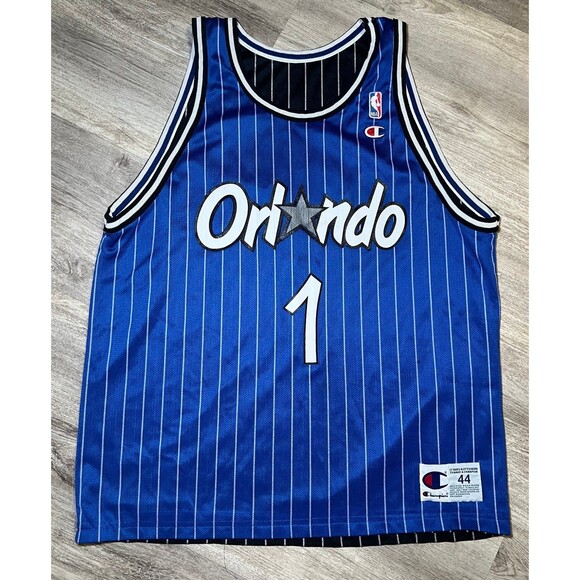 Champion Orlando Magic #1 Vintage NBA Basketball Jersey Pinstripe Blue Size 44 - Picture 4 of 6